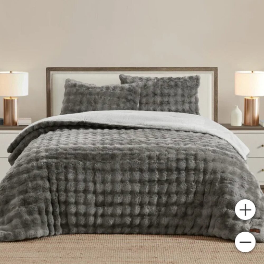 FRYE 3-piece Faux Fur Comforter Set Gray Size Queen